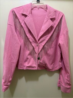Pink Corduroy Rhinestone Fringe Jacket